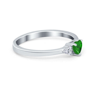 Engagement Heart Promise Ring Round Simulated Green Emerald CZ 925 Sterling Silver